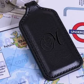 Script Initial Key Ring - Faux Leather