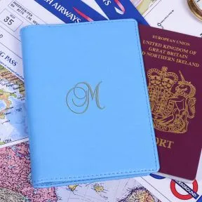 Script Initial Blue Passport - Faux Leather