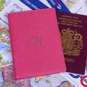 Script Initial Pink Passport - Faux Leather
