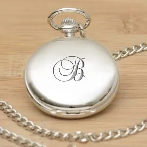 Script Initial Pocket Watch - Silver Finish