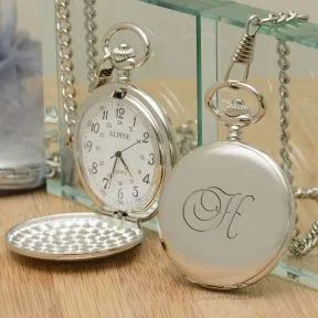 Script Initial Pocket Watch - Silver Finish