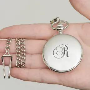 Script Initial Pocket Watch - Silver Finish