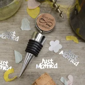 Mr & Mrs Infinty Bottle Stopper - Cherrywood